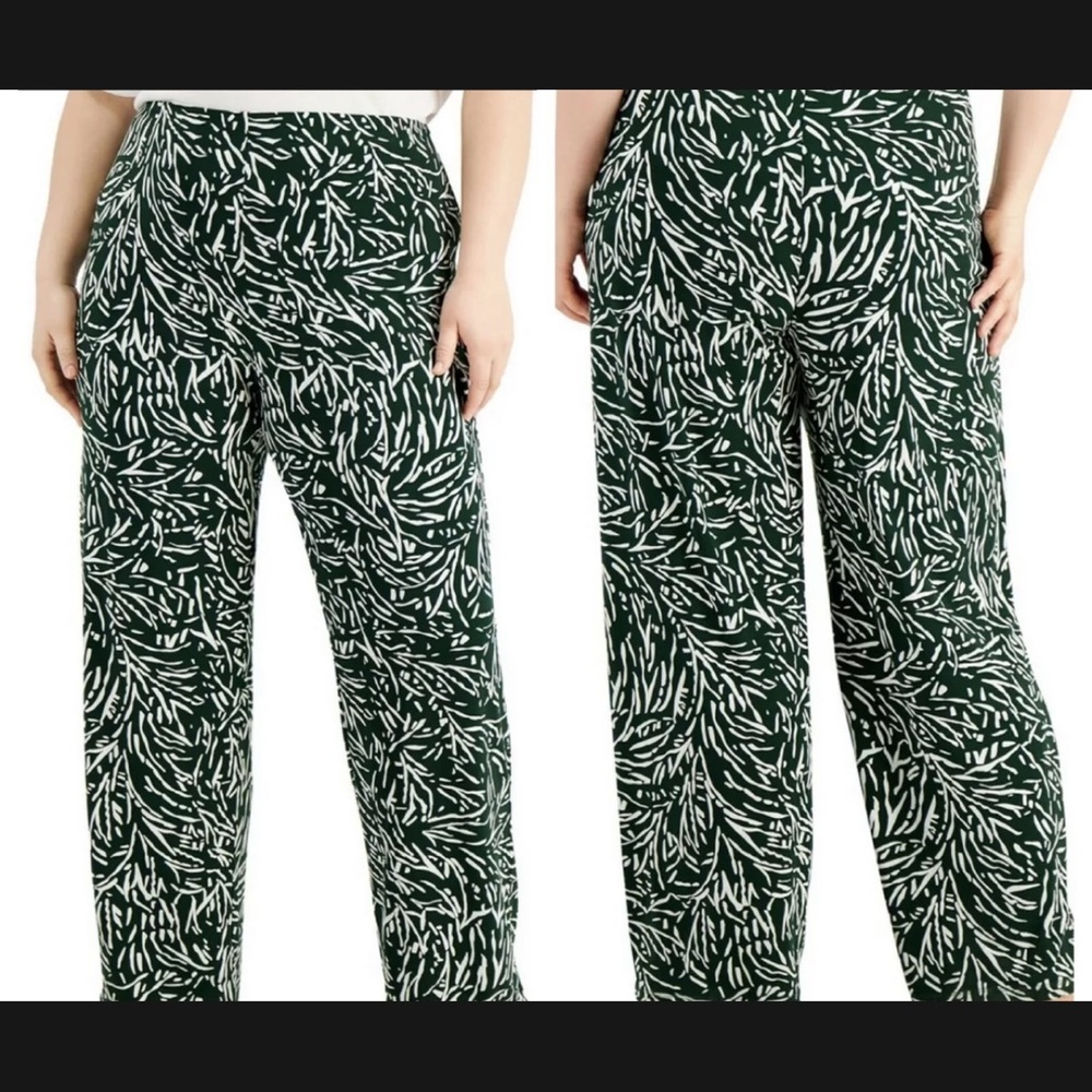 NWT Alfani Elements Plus Size Wide Leg Pull On Pants Size 2X Green White Print